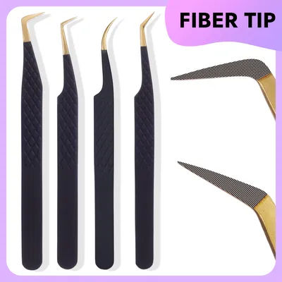 Comelylash Black Fiber Tip Lash Tweezers 45 degree Volume Lash Tweezers Fiber Tip Lash Tech