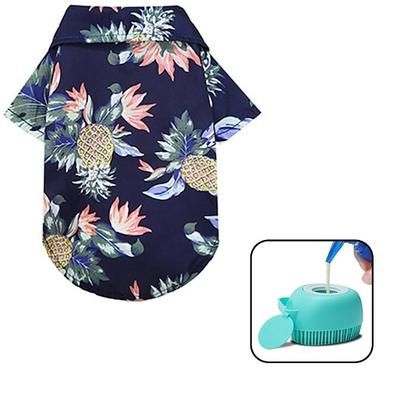 Camicia hawaiana per cani 2 pezzi vestiti per cuccioli con spazzola da bagno per cani di taglia piccola e media e t-shirt traspirante per cani con albero di cocco