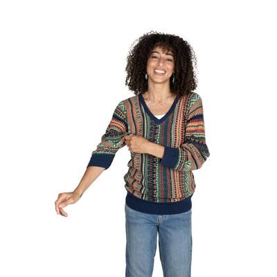 'Geometric-Themed Knit Baby Alpaca Blend Pullover Sweater'
