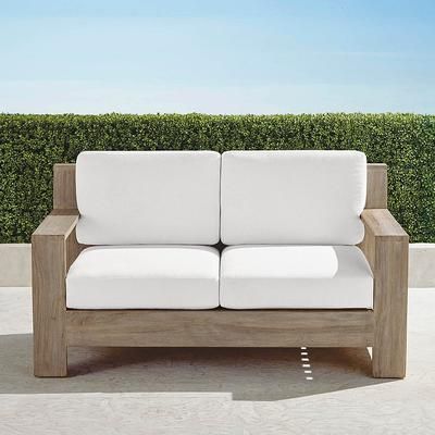 St. Kitts Loveseat with Cushions in Weathered Teak - Standard, Nimble White - Frontgate