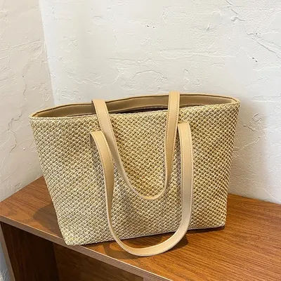 Sac de plage d'été décontracté en paille, fourre-tout de grande capacité pour femmes, sacs à bandoulière tissés en osier, sacs à main en rotin, sacs à main de voyage