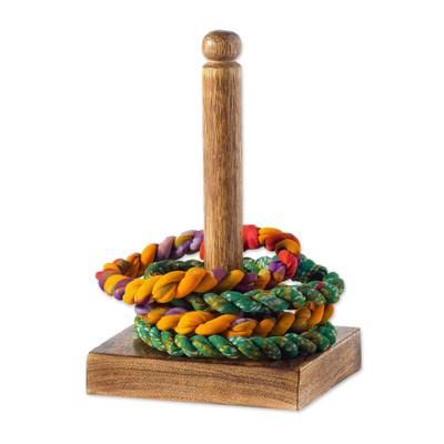 Sari Ring Toss,'Wooden Ring Toss Game with Upcycled Sari Fabric from India'