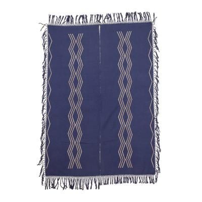Indigo Ways,'Handmade Indigo and Beige Cotton Throw with Geometric Motifs'