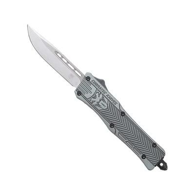 CobraTec Knives CTK-1 Small OTF Automatic Folding Knives 2.75in D2 Steel Drop Not Serrated Tungsten w/ Graphite Black Handle STGBCTK1SDNS