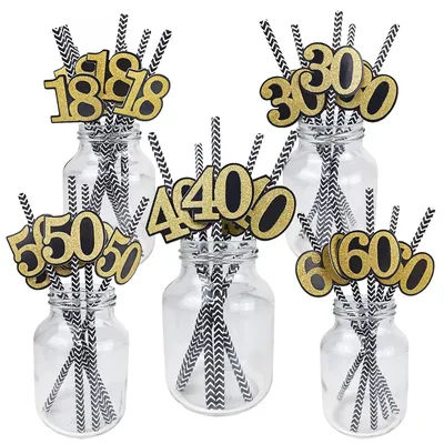 Men Women Birthday Disposable Straw Happy 18th 30th 40th 50th 60th Birthday Paper Straw Decor Anniversary Birthday Party Supplie