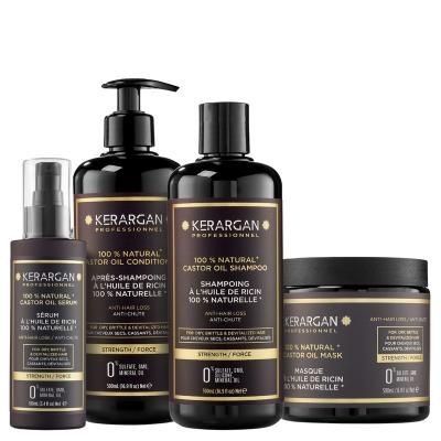 Kerargan - Set Shampoo, Balsamo, Maschera & Siero Olio di Ricino Anti