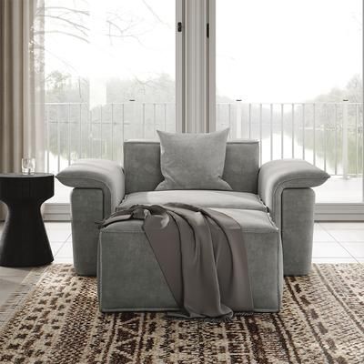 51.96"Curved Arm Accent Chair with Ottoman, Deep Seat Couch, Anti-scratch and Water-proof, Light Gray