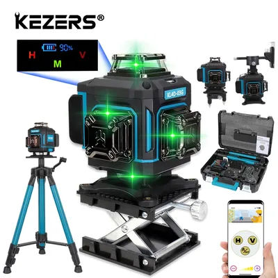 KEZERS Affichage Niveau Laser Vert 16 Lignes 4D 360 KL4D-03G 4000mAh Eddie ion Batterie Avec 1m Trépied Valise Télécommandée