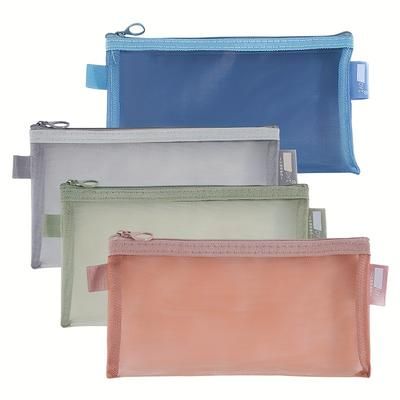 4pcs Mesh Pencil Case, Transparent Stationery Case, Simple Pencil Case, Portable Pencil Case, Student Exam Pencil Case, Zipper Bag, Ticket Bag, 4 Colors