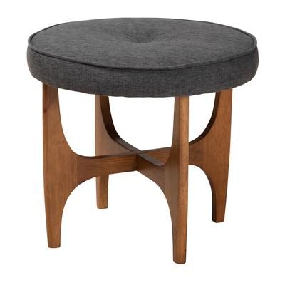 Theo Japandi Dark Grey Fabric And Walnut Brown Finished Wood Ottoman Footstool by Baxton Studio in Dark Grey Walnut Brown