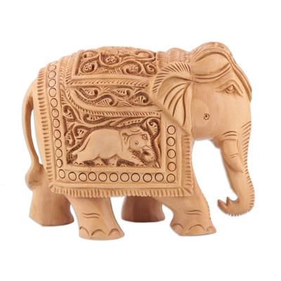 Indian Grandeur,'Handcrafted Kadam Wood Elephant Sculpture'