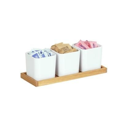 Cal-Mil 23206-21 Rectangular 3 Compartment Condiment Jar Display - White/Oak, Brown