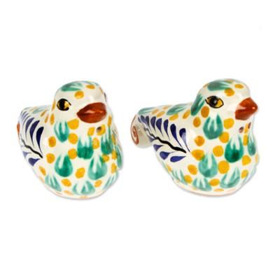 Sweet Doves,'Pair of Majolica Ceramic Dove Salt and Pepper Shakers'