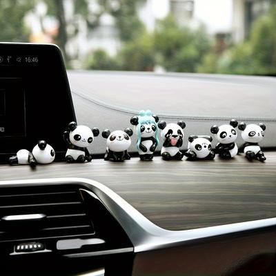 TEMU 8pcs Cartoon Panda Car Dashboard Ornaments, Playful Pvc Panda Figurines, Versatile Decoration For Auto Interior & Miniature Garden Landscapes