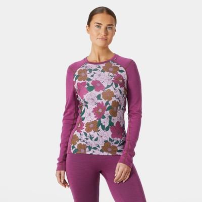 Helly Hansen Women's Lifa Merino Midweight Graphic Crew Base Layer Pink S