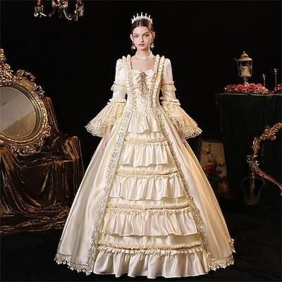 Gotico Vittoriano Ispirato al vintage Vestito Costume da festa Abito da Ballo Principessa Shakespeare Tinta unica Abito da ballo Costume Per donna Halloween Carnevale San Valentino Festa serale Feste