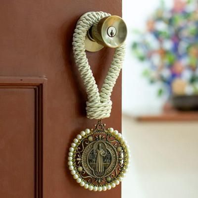 Saint Benedict's Blessing,'Cotton Door Knob Hanger with Saint Benedict Medallion'
