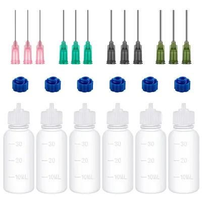 24pcs/pack 30ml Fine Needle Tip Glue Applicators Set Plastic Squeezable Dropper Bottles with Blunt Needle Tip for Craft Project