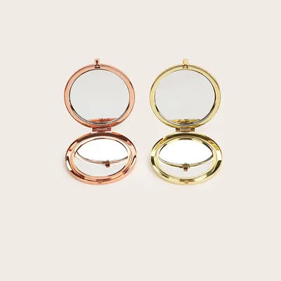 Round Double Side Metal Pocket Mirror Makeup Folding Mirror Hand Held Make Up Mini Mirror Cosmetic Gifts Purse For Travel