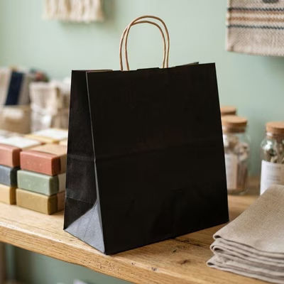 Black Paper Merchandise Handle Bags 12 1/2 x 7" x 13 50 Pack GMB10B
