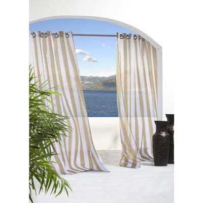Wide Width Escape Stripe Sheer Grommet Outdoor Curtain Panel by Outdoor Decor by Commonwealth in Khaki (Size 54" W 84" L)