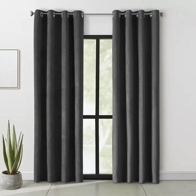 Wide Width Navar Blackout Grommet Curtain Panel by Thermaplus in Black (Size 54" W 108"L)