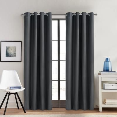 Wide Width Alpine Blackout Grommet Curtain Panel by Thermaplus in Charcoal (Size 52" W 84" L)