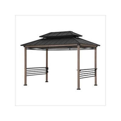 Sunjoy Group 8 x 12 Wooden Grill Gazebo with AC Power Ports and Shelves (Brown)
