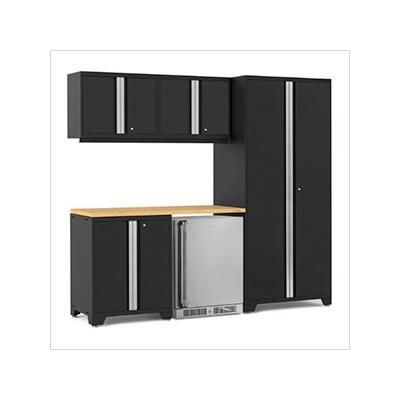 NewAge Garage Cabinets PRO Series Black 6-Piece Set with Bamboo Top