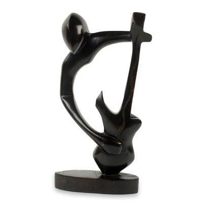 Bass Guitar Man,'Hand Carved Teak Modern African Music Theme Sculpture'