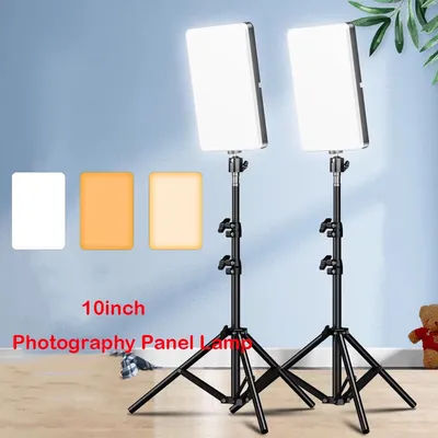 10inch Photography LED Selfie Video Light & Tripod Stand Dimmable Panel Lighting Photo Studio Live