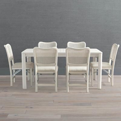 Set of 6 Rectangular Folding Table with Chairs - Antique White, Antique White Cane Chairs - Frontgate
