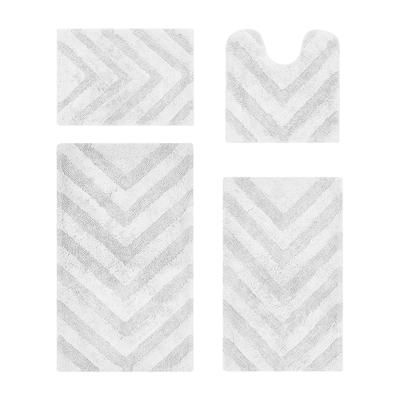 Hugo Collection 100% Cotton 4 Piece (17" X 24" | 20" X 20" | 21" X 34" | 24" X 40") Bath Rug Set by Homestyles in White