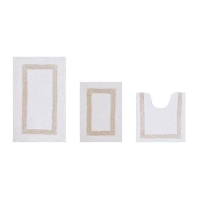 Hotel Collection 100% Cotton 3 Piece (17" X 24" | 20" X 20" | 21" X 34") Bath Rug Set by Better Trends in White Sand