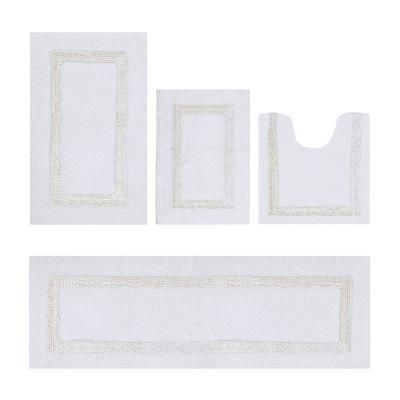 Hotel Collection 100% Cotton 4 Piece (17" X 24" | 20" X 20" | 21" X 34" | 20" X 60") Bath Rug Set by Brylane Home in White Ivory