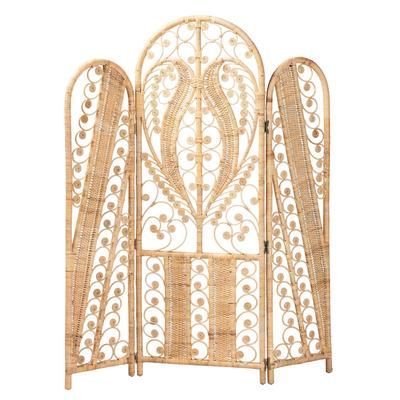 Nadra Modern Bohemian Natural Brown Rattan Room Divider by Baxton Studio in Natural Brown Rattan
