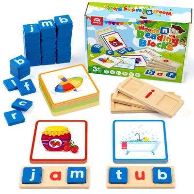 TEMU Coogam Wooden Short Vowel Reading Letters Sorting Spelling Games, Site Cvc Words Learning Flashcards Alphabet Puzzle Educational Toy Gift For 4 5 Years Old