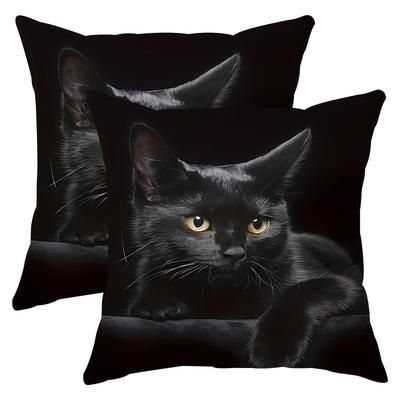 "TEMU 2pcs, Black Cat Print Short Plush Pillow Case (17.7 "x17.7"), Animal Themed Pillow Case, Home Decor, Room Decor, Bedroom Decor, Architectural Collectible Accessories (excluding Pillow Core)"