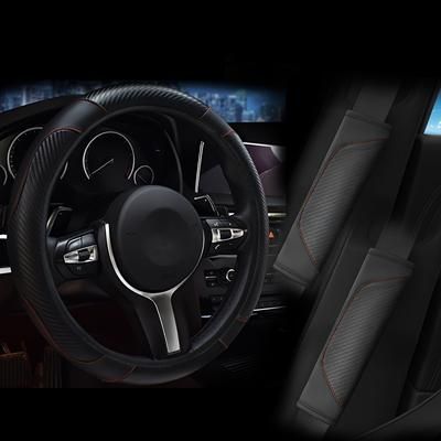 TEMU 3pcs Set Including 1 Carbon Fiber Steering Wheel Cover And 2 Carbon Fiber Shoulder Pads.