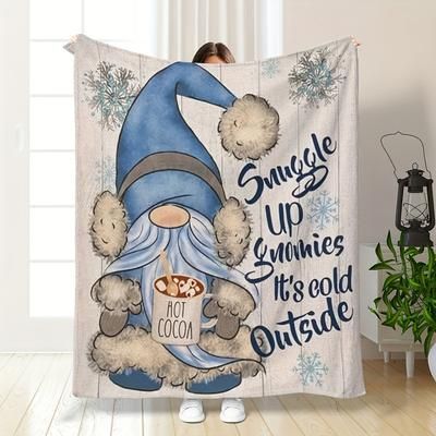 "TEMU Gnome Print Flannel Throw Blanket - Soft, Lightweight With "snuggle ' Outside" Design For Use, | Whimsical Gnome Design | Polyester Flannel, Gnome Decor"