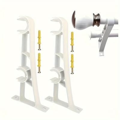 TEMU Heavy-duty Aluminum Alloy Double Curtain Rod Brackets, 2pcs, Adjustable Wall Mount Hook, Mediterranean Style Bedroom Curtain Support