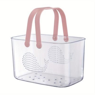 TEMU 1pc Bathroom Storage Basket, Portable Shower Basket Caddy, Transparent Shower Basket With Handles, Bathroom Organizer Bins, Toiletry And Bath Supplies Storage Box, Bathroom Accessories