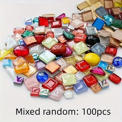 TEMU 100pcs Color Irregular Glass Mosaic Tiles Diy Crafts For Home Decoration Tiny Handmade Crystal Craft Tiles Diy Materials