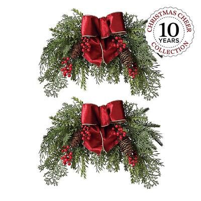Set of 2 Christmas Cheer Sconce Swags - Frontgate - Outdoor Christmas Decorations