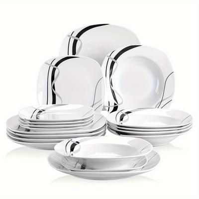 TEMU 18- Dinner Set For 6 Lines Dinnerware Set Includes Dinner ,