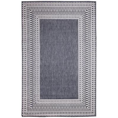 Malibu Etched Border Indoor/Outdoor Area Rug Charcoal by Brylane Home in Navy (Size 1'11"X7'6")