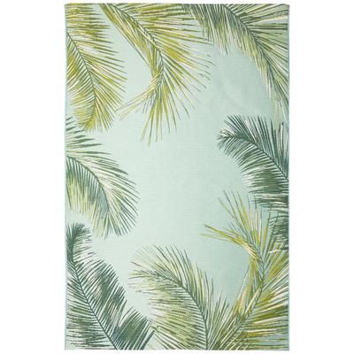 Marina Palm Border Indoor/Outdoor Area Rug Aqua by Brylane Home in Aqua (Size 3'3"X4'11")