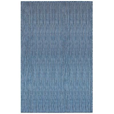 Carmel Texture Stripe Indoor/Outdoor Area Rug Aqua by Brylane Home in Navy (Size 7'10" SQ)