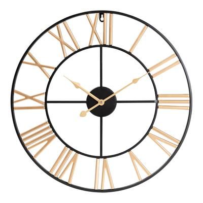 Auden Modern Industrial Two-Tone Black And Gold Metal Wall Clock by Brylane Home in Gold Black