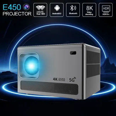 2024 New E450 8K Android 9.0 Dual Wifi6 500 ANSI Allwinner BT5.0 1080P 1280*720P Home Cinema Outdoor portable LED projector